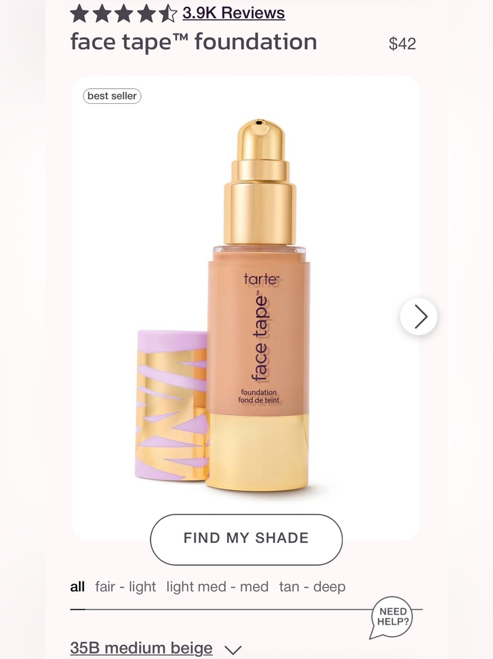Tarte Face Tape Foundation Shade 35B Medium Beige